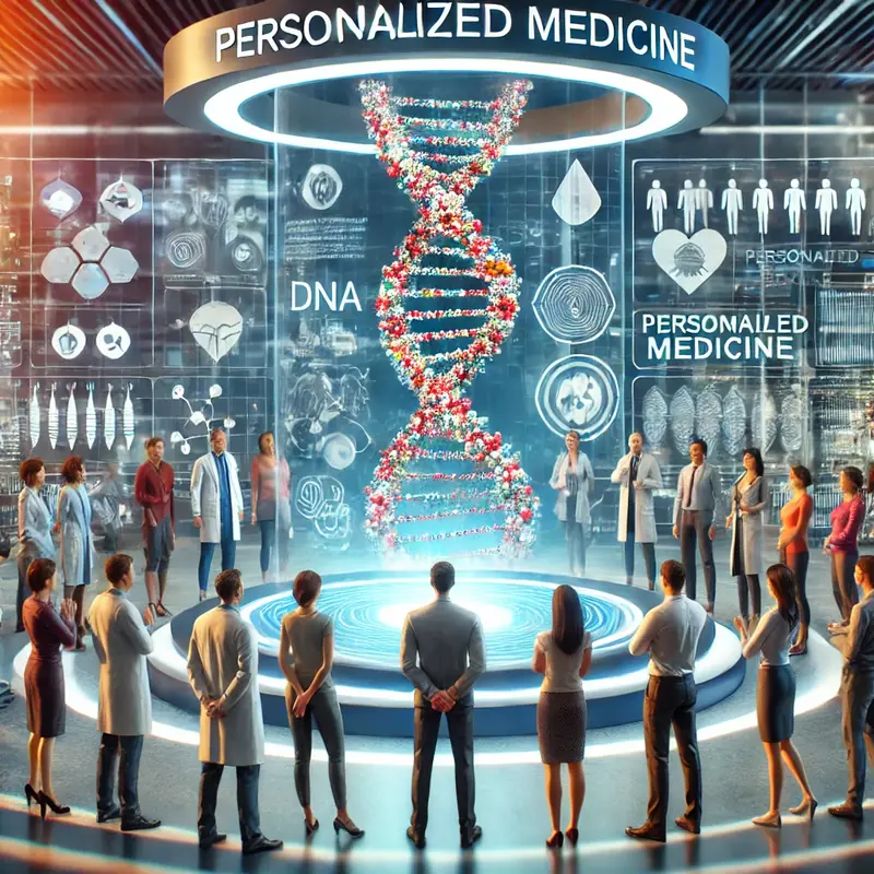 איור של רפואה מותאמת אישית סביב סליל DNA